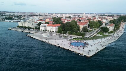 Wall Mural - Zadar, Croatia. Aerial view of city center and main landmarks at sunset