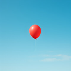 Sticker - Minimalist composition of a single red balloon against the blue sky