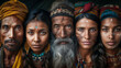 AI generated illustration of a multi-generational group adorned with tribal marks