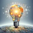 © Ivonita - Lightbulb illustration with learning icons for study knowledge to creative thinking idea and problem solving solution concept, ai generated, ideas