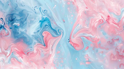Canvas Print - Abstract background with pink and blue swirls of liquid paint. Pastel colored fluid art painting. Modern wallpaper for interior design, decoration, and poster print. Trendy fashion illustration