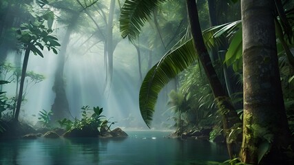 Sticker - AI generated illustration of a whimsical tropical river