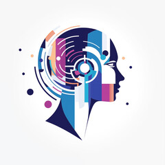 Poster - AI generated illustration of a silhouette of a person with vibrant shapes in their hair