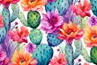 bright summer watercolor illustration of cacti with flowers