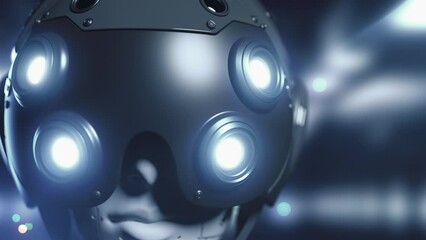 Wall Mural - the robot looks at what is happening in the room. the concept of technology and artificial intellige