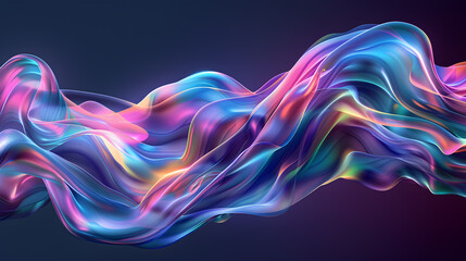Wall Mural - Modern abstract background with liquid holographic neon curved waves in motion