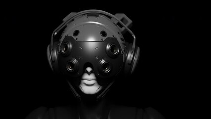 Wall Mural - a robot woman dances to the rhythm shaking her head , a concept of artificial intelligence and neura