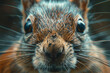 Close-up portrait of a curious squirrel. Detailed image of the muzzle. A wild animal is looking at something