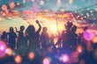 Sunset Beach Party Vibes with Friends and Colorful Bokeh Lights
