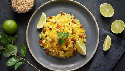 Wall Mural - Indian food - Poha served in a plate.	