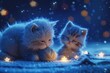 baby kitten playing with a ball of yarn, with animated stars twinkling in the night sky and soft music playing in the background, setting a cozy and loving mood for Mother's Day