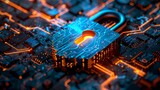 Fototapeta Konie - Cybersecurity Padlock on a Vibrant Circuit Board