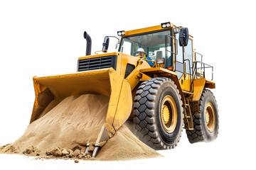 Sticker - tractor, scooping sand, scooping soil isolated on white background