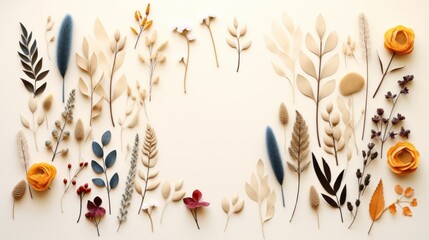 Wall Mural - frame flower dried plants for decoration flat lay on white background
