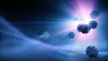 Wall Mural - corona viruses covid-19 on modern science illustration blue dark blue pink background.