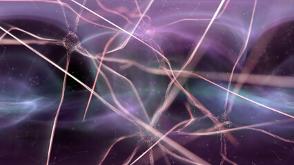 Poster - 3d neuron cells in the artistic brain copy space illustration background.