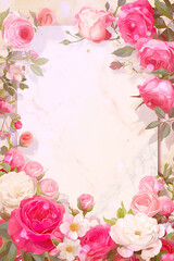 Wall Mural - Vintage frame border with pink flowers and a gold frame