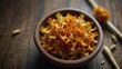 dried calendula healing herbs on wooden bowl from Generative AI