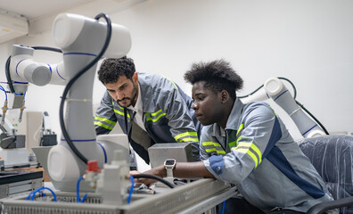Wall Mural - diverse group of engineer people working at electronic and robotics engineering laboratory. multirac