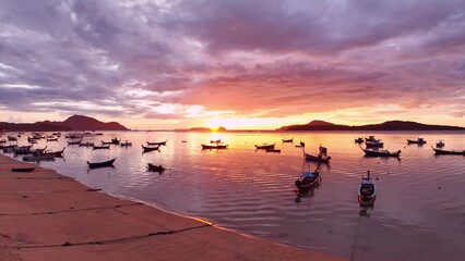 Wall Mural - Nature sea sunset background.Tropical sea at sunset or sunrise over sea video 4K,Colorful sky in golden hour amazing seascape,Dramatic sunrise wonderful sky nature seascape