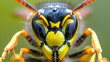 Extreme Close up Portrait of a Fierce and Intricate Wasp Revealing Its Complex Eyes and Mandibles