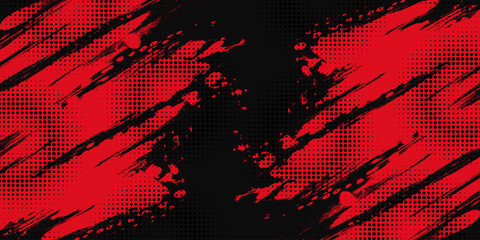 Abstract Red and Black Dirty Grunge Background with Halftone Effect. Sports Background with Brush Stroke Illustration