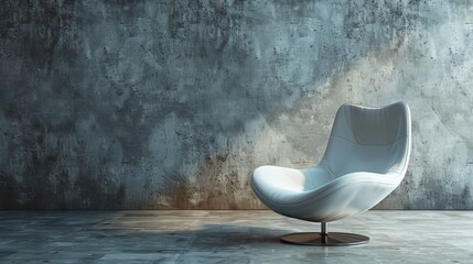 Canvas Print - A white chair sitting in front of a concrete wall, AI