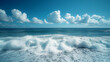 Serene ocean waves under fluffy clouds on a sunny day