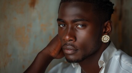 Wall Mural - handsome man with large gold ear cuff