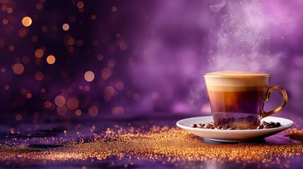 Sticker - cup of coffee on the lilac background