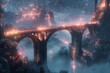 Use AI algorithms to produce a scene of the bridge bathed in the soft light of distant stars, with asteroid flowers shimmering like jewels against the darkness of space