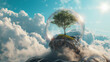 World Environment Day. Animation of a tree growing inside a sphere, background with clouds and white light.