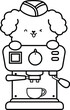 a vector of a cute poodle with a coffee machine