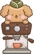 a vector of a cute brown poodle with a coffee machine