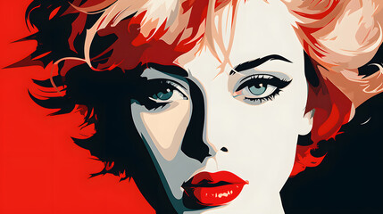 Wall Mural - Drawing of woman face, in the style of vintage movie poster