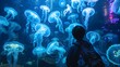 Glowing jellyfish pulsate with otherworldly motion in a deep blue underwater world