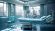 Hospital empty operation room with surgery bed and surgery light Generative AI