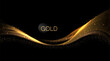 Illustration with an isolated wavy pattern in a golden hue with glitter on a black background.