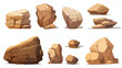 Rocky stones set isolated on white background. Vect