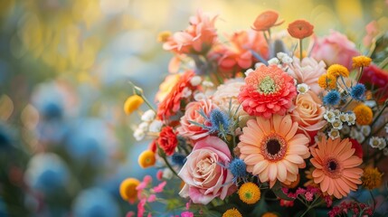  Vibrant Close-up of Summer Floral Bouquet Generative AI
