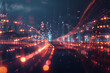 © Patcharaphon - Abstract connective line with city on background. Big data network transfer and technology concept