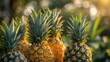 Close up of a ripe pineapple. The pineapple (Ananas comosus) is a tropical plant with an edible fruit and the most economically significant plant