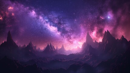 Poster - Milky Way, fantasy, magnificent scenery, sunrise over mountains 