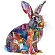 Color abstract colored bunny sitting on white, graphical color illustration generated with AI