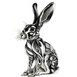 Graphical hare  with abstract geometric design sitting  on white  background,  illustration generated with AI