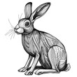 Graphical hare  with abstract geometric design sitting  on white  background,  illustration generated with AI