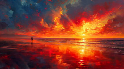 Wall Mural - Beach walk at sunset in summer