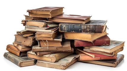 Wall Mural - A pile of old books. Isolated on white background