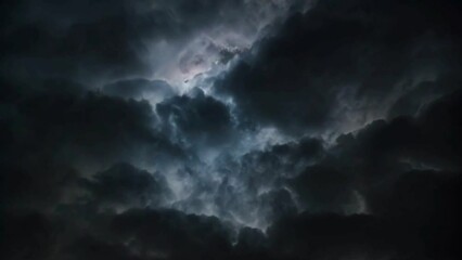 black clouds accompanied by lightning strikes