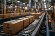 Efficient E-commerce: Conveyor Belt Parcel Flow. Concept Automation, Logistics Efficiency, Warehouse Operations, Technology Integration